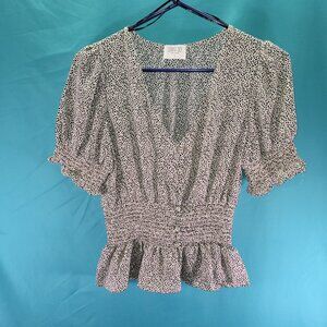 Sienna Sky Ruffle Sleeve Smocked Waist Blouse Size S 100% Polyester